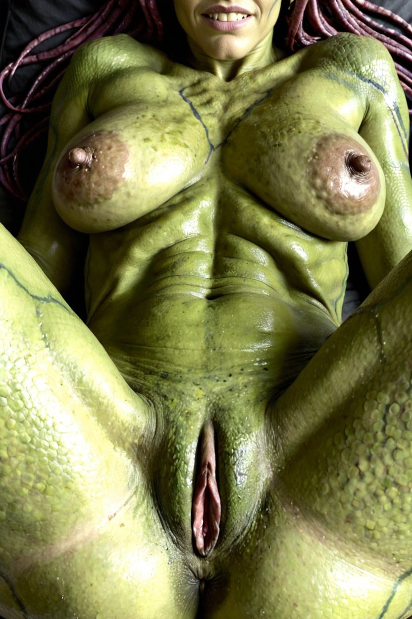 Queen Medusa, Serpent Scaled Skin On Tits And Nipples, Green Scaley Ass AI Porn