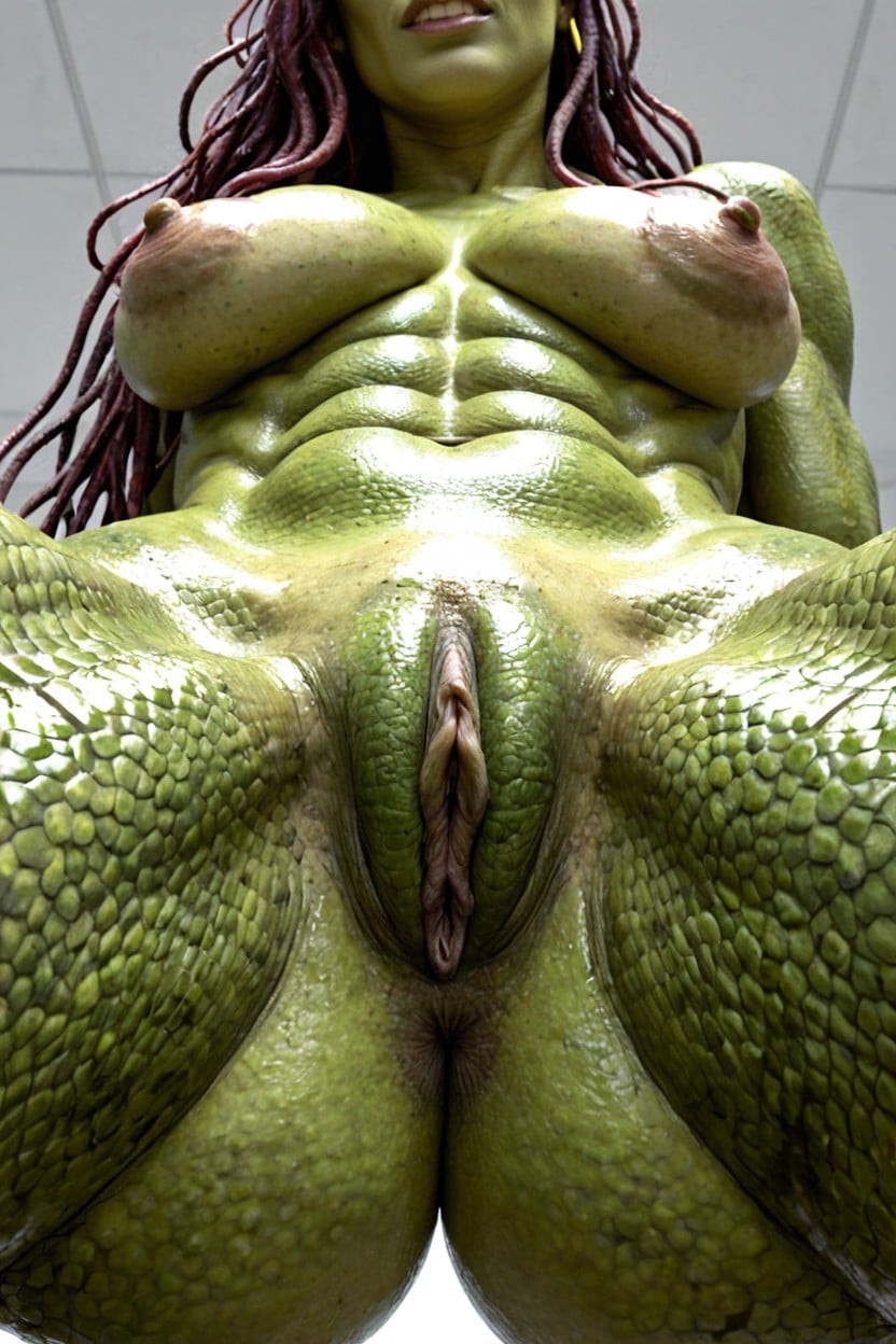 Dimpled Aerolas, Green Scaled Skin, Queen Medusa Porno IA