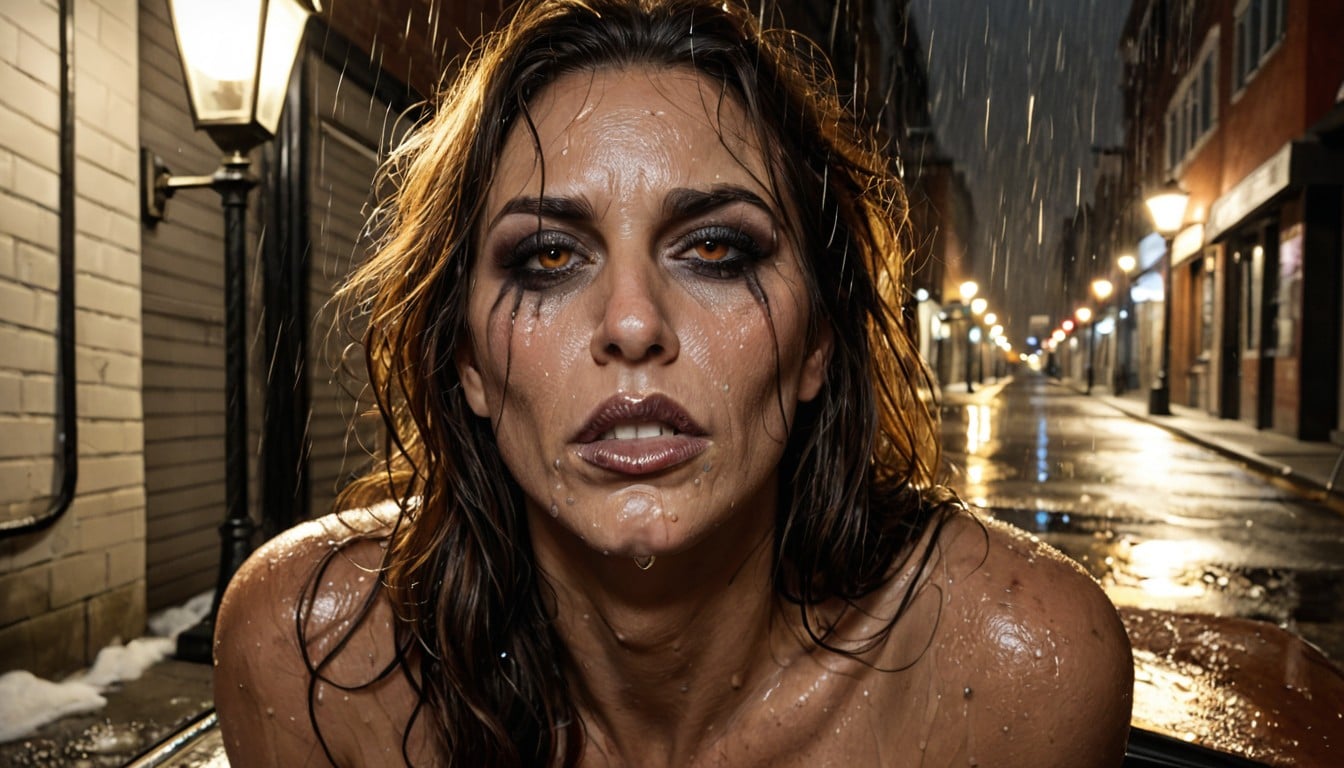 Deep Set Eyes, 18+, Wet Skin With Raindrops AI Porn
