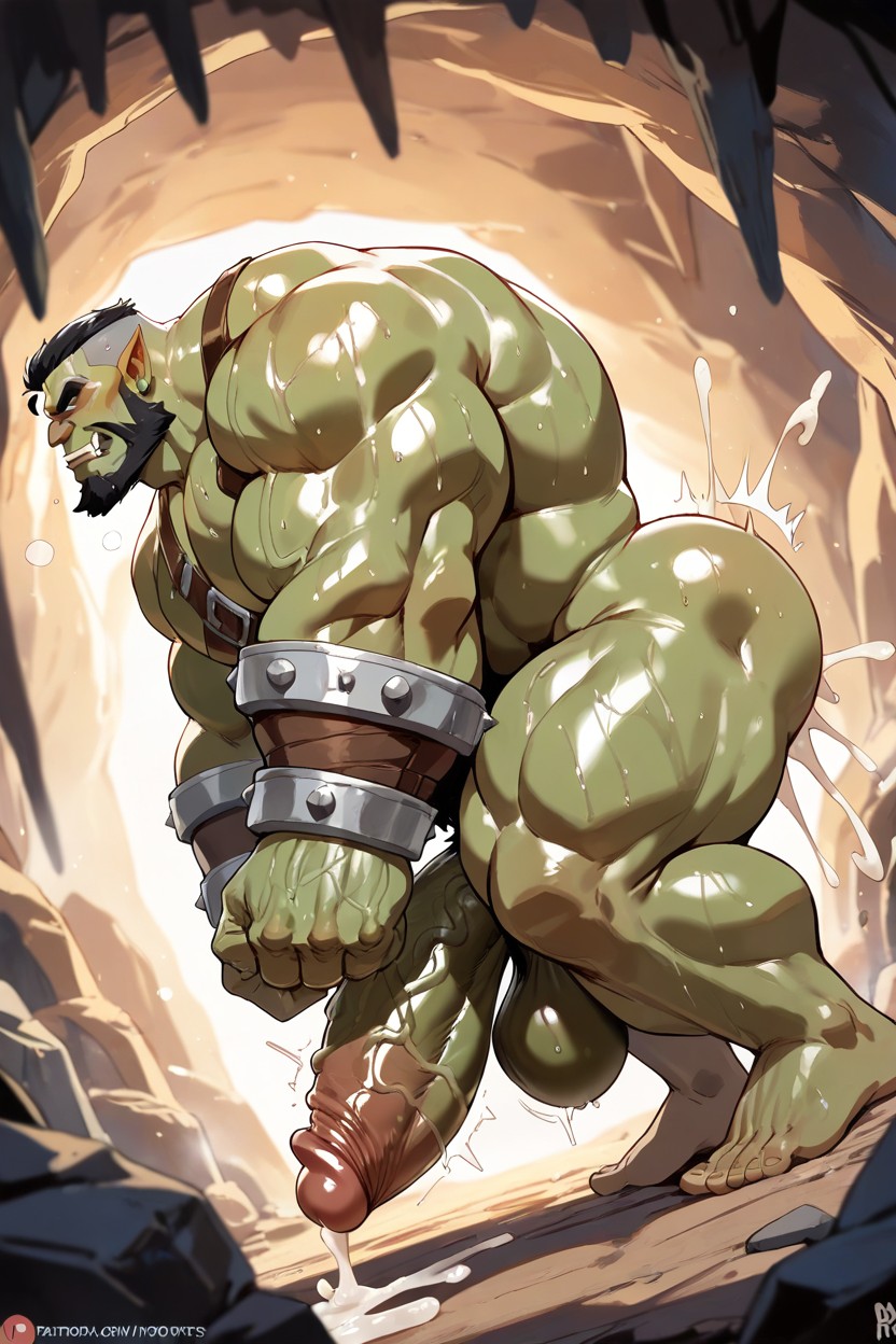 Doggy, Huge Muscular Body, 側面図 ゲイAIポルノ