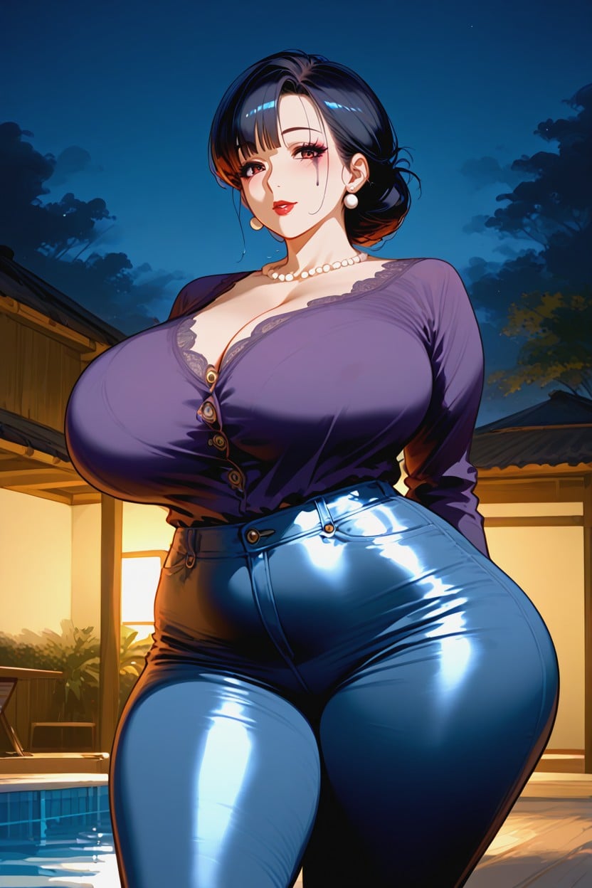 Rounded Breasts, Front View, Bulma MILF AI Porn