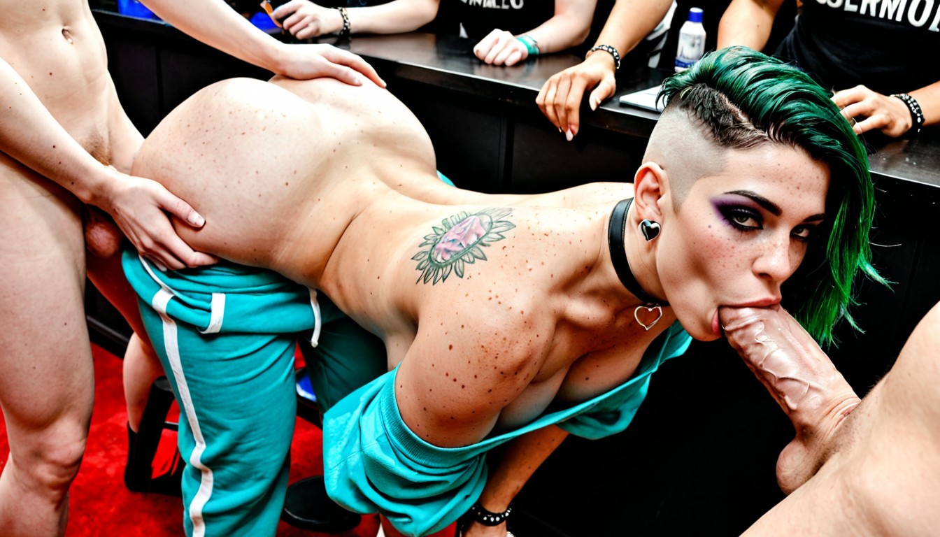Exaggerated Deep Ass Crack, Punk Vibrant Green Hair, Slut Shemale AI Porn