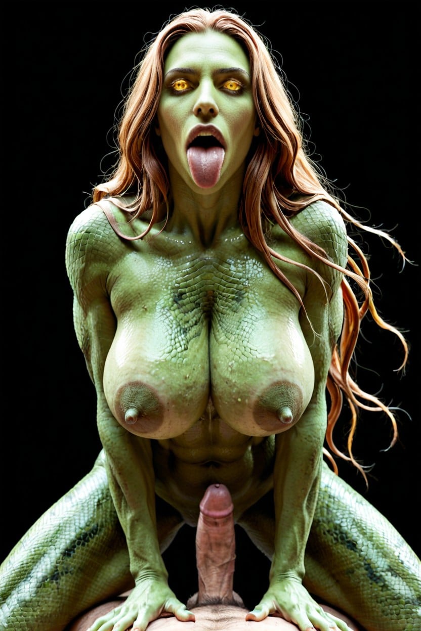 Naked Gorgon Demon, Detailed Scaled Dimpled Aerolas, Serpent Like Skin AI Porn