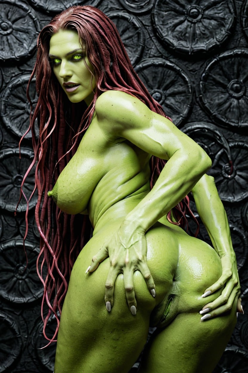 Her Hair Is Made Of Sepents, Green Scaled Skin, Bending Over Pussy AI Porn