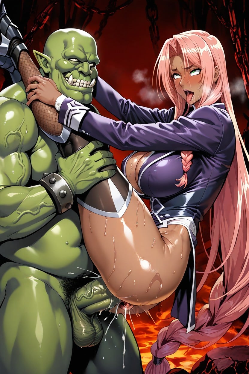 A Forest Of Green Orc Shafts Pistoned In, Stretching Her Impossibly Wide Thick, Glistening In The Dim Light Between Her Legs Hentai AI Porn