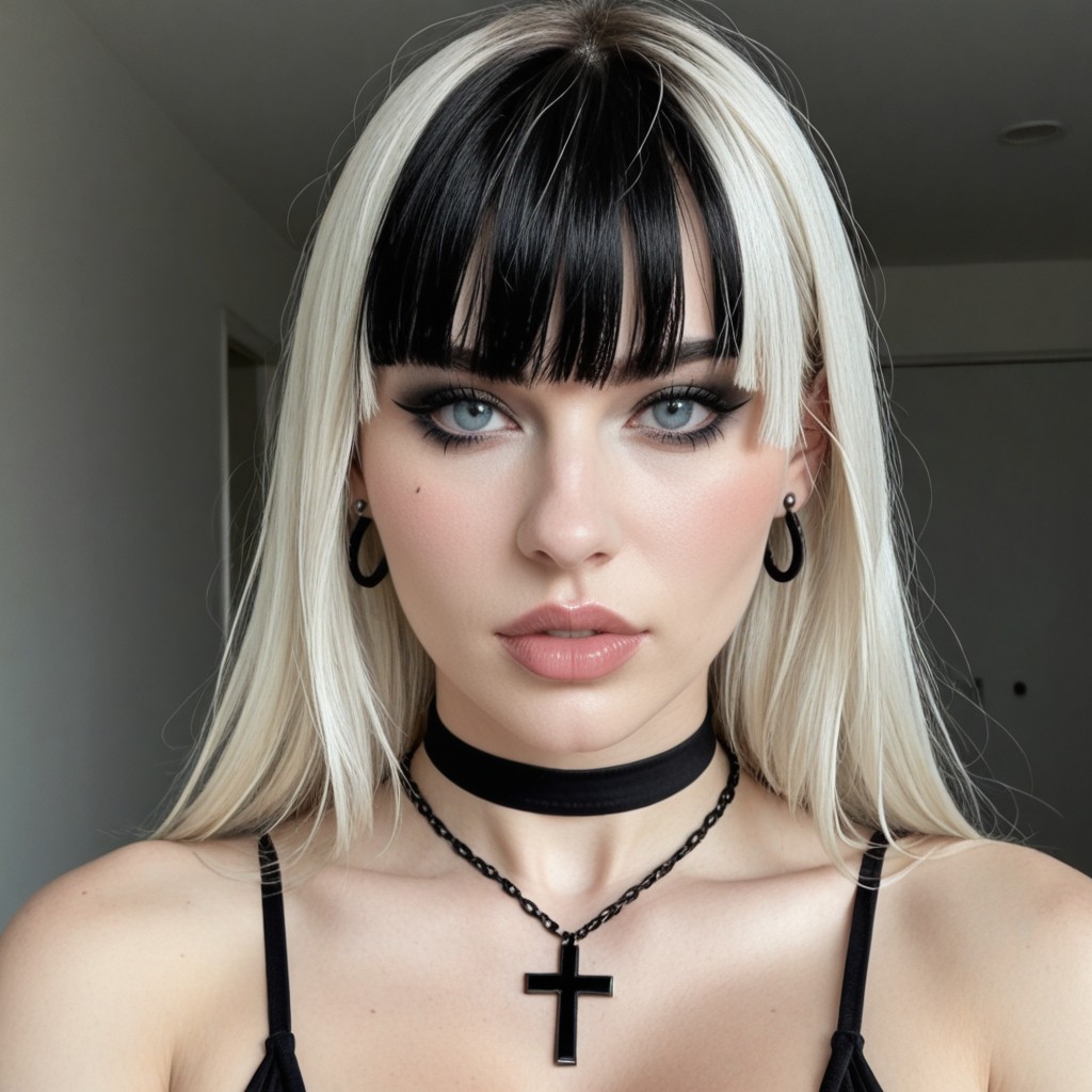 German Woman, Glossy Black Goth Hair, Dark Eyeshadow AI Porn