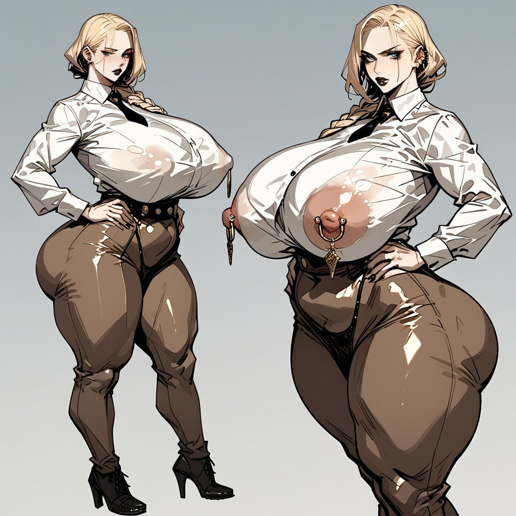 Long Huge Nipples, Big Lips, Hands On Hips AI Porn