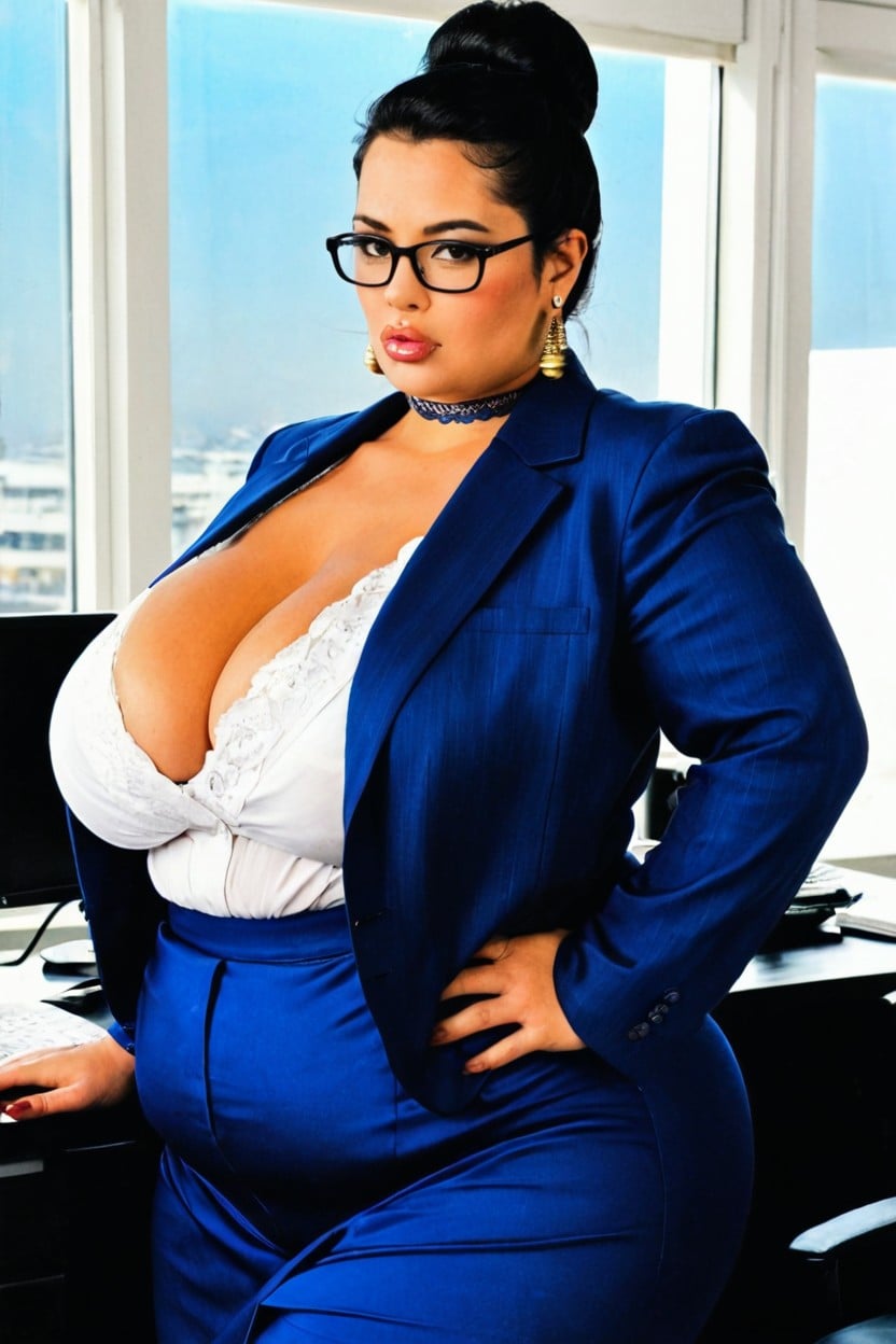 Hyperrealistic Details, Sleek Office, Earrings BBW AI Porn