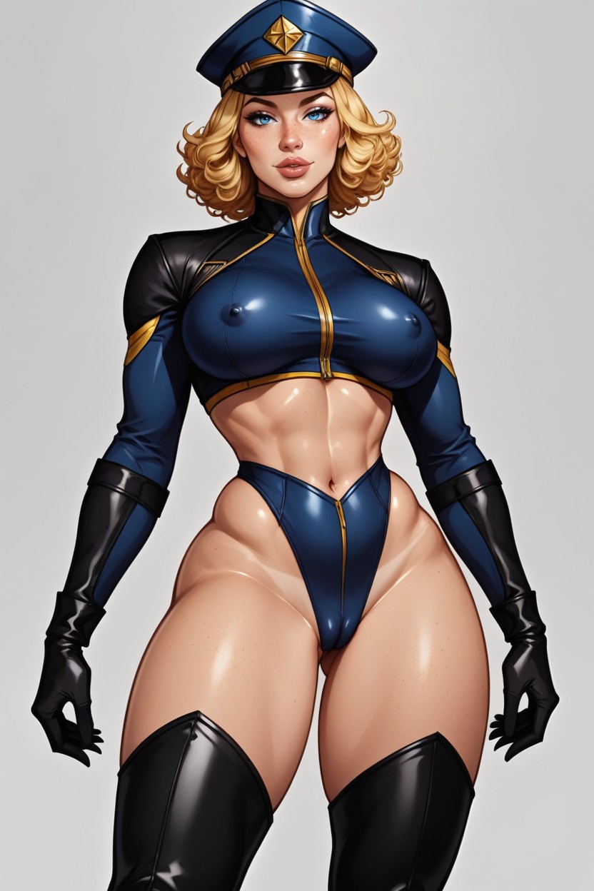 Blonde Curly Hair, Blue Miniskirt, Lifting Hair AI Porn