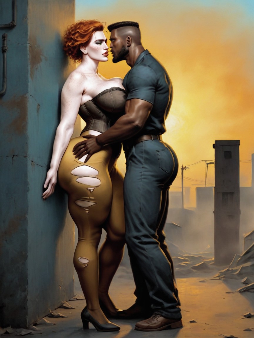 Torn Clothes, Massive Ass, Wearing Brown Corset AI Porn