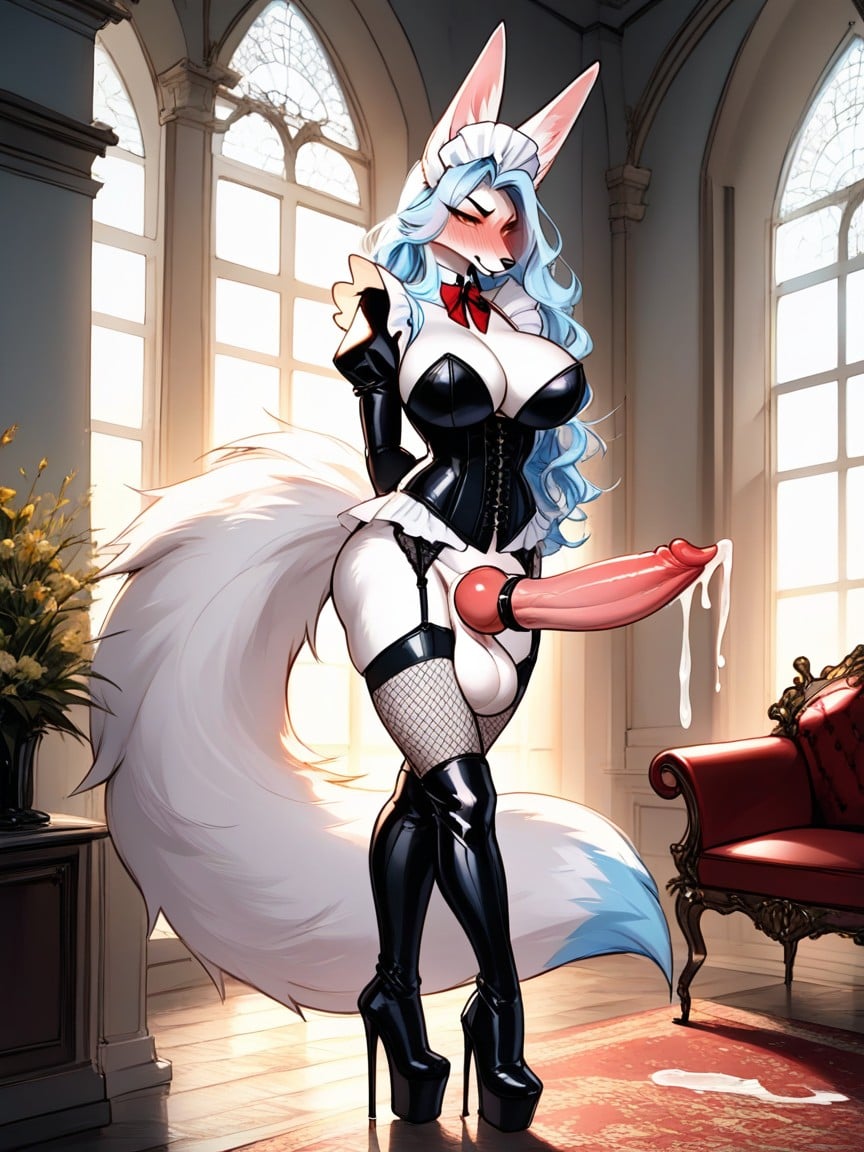 Fishnet Stockings, Massive Breasts, Latex Maid Outfit Furry AI Porn