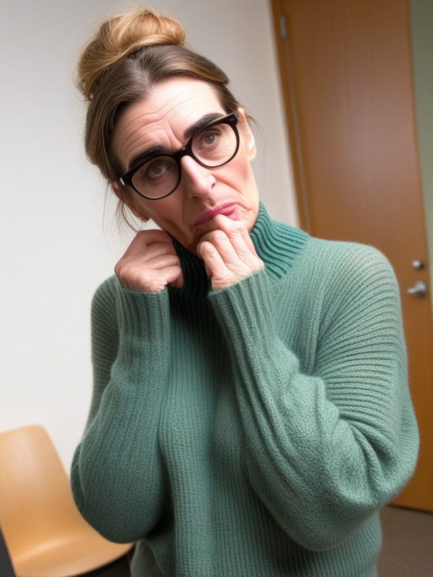 Front And Side Shot, Fully Clothed, Stooping Bad Posture AI Porn
