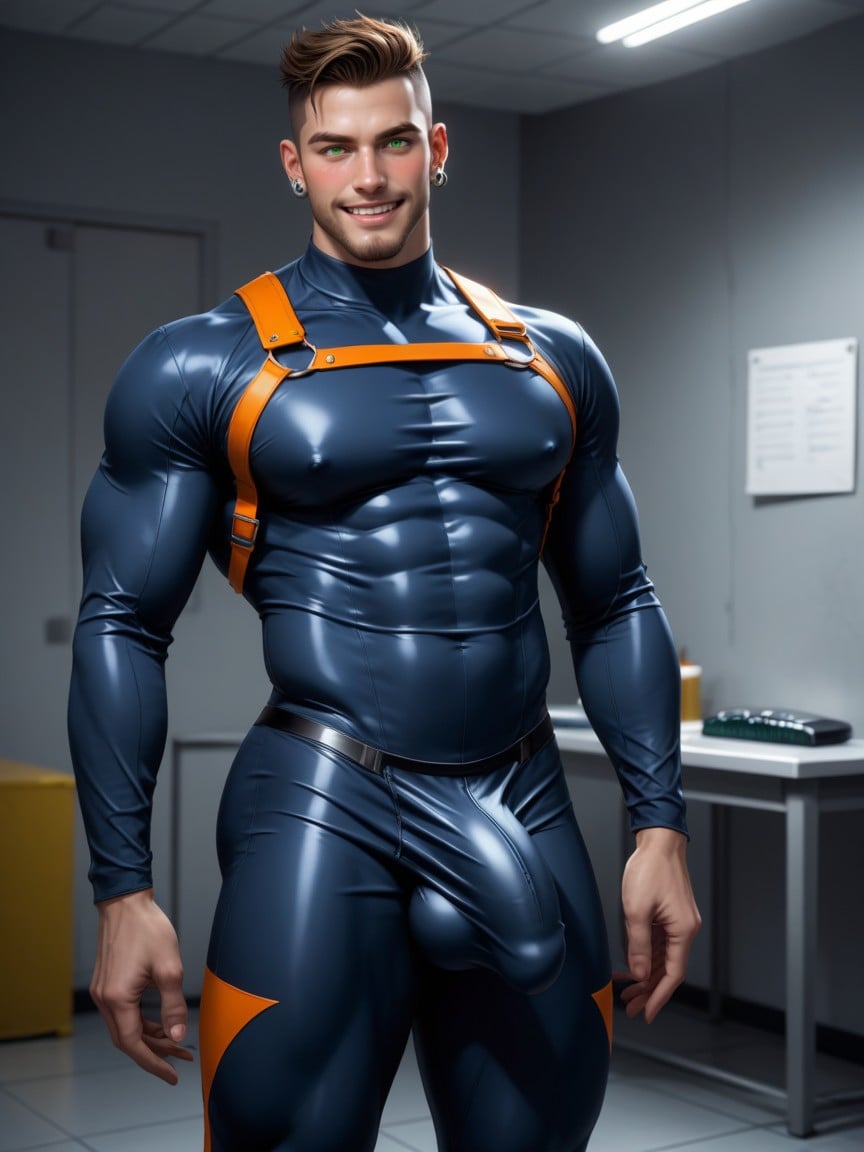 Green Eyes, Horny, Gigantic Bulge Under Clothes AI Gay Porn