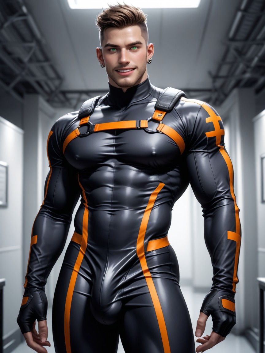 Skintight Clothing, 18+, Black With Orange Trim Thong AI同性戀黃片