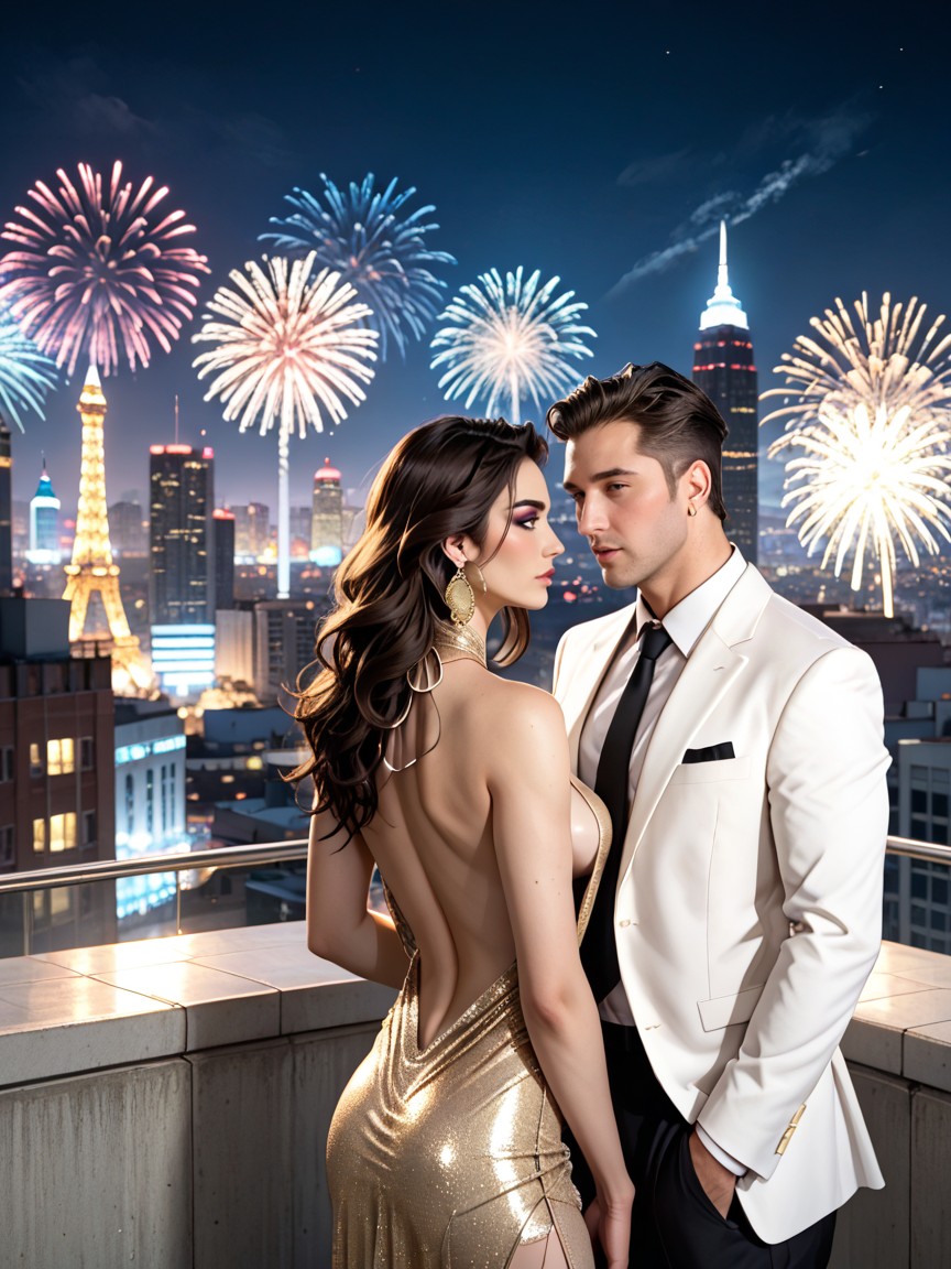 Backless Halter Satin Gown, Long Dark Brunette Hair, Straight AI Porn