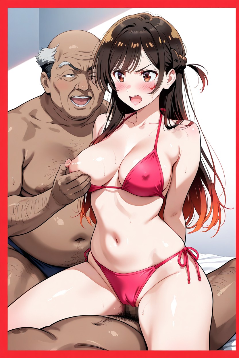 Breasts Grab, Subtle Highlights On Hair, Hands Tied Behind The Back ヘンタイAIポルノ