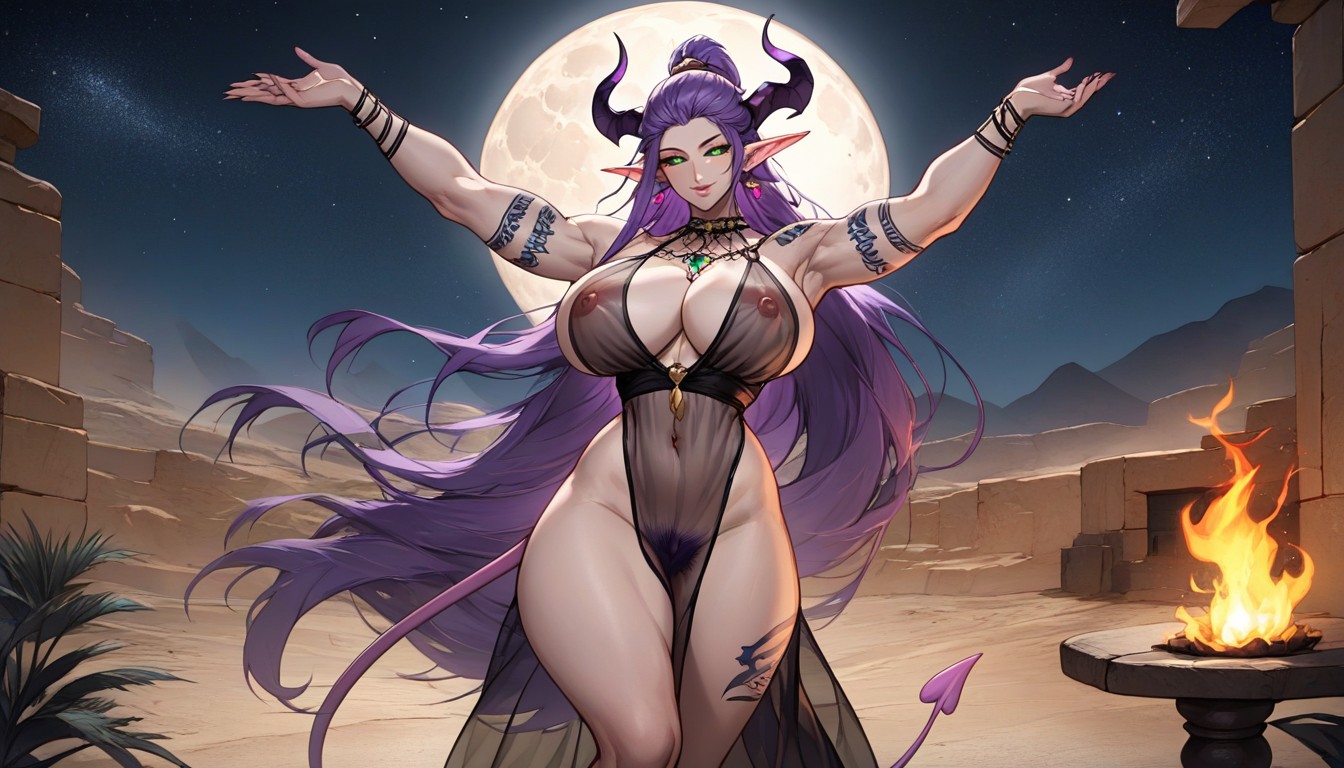 Tall, Artistic Tattoos Of Dragons Covering Both Of Her Biceps, Pale Skinned AI Porn