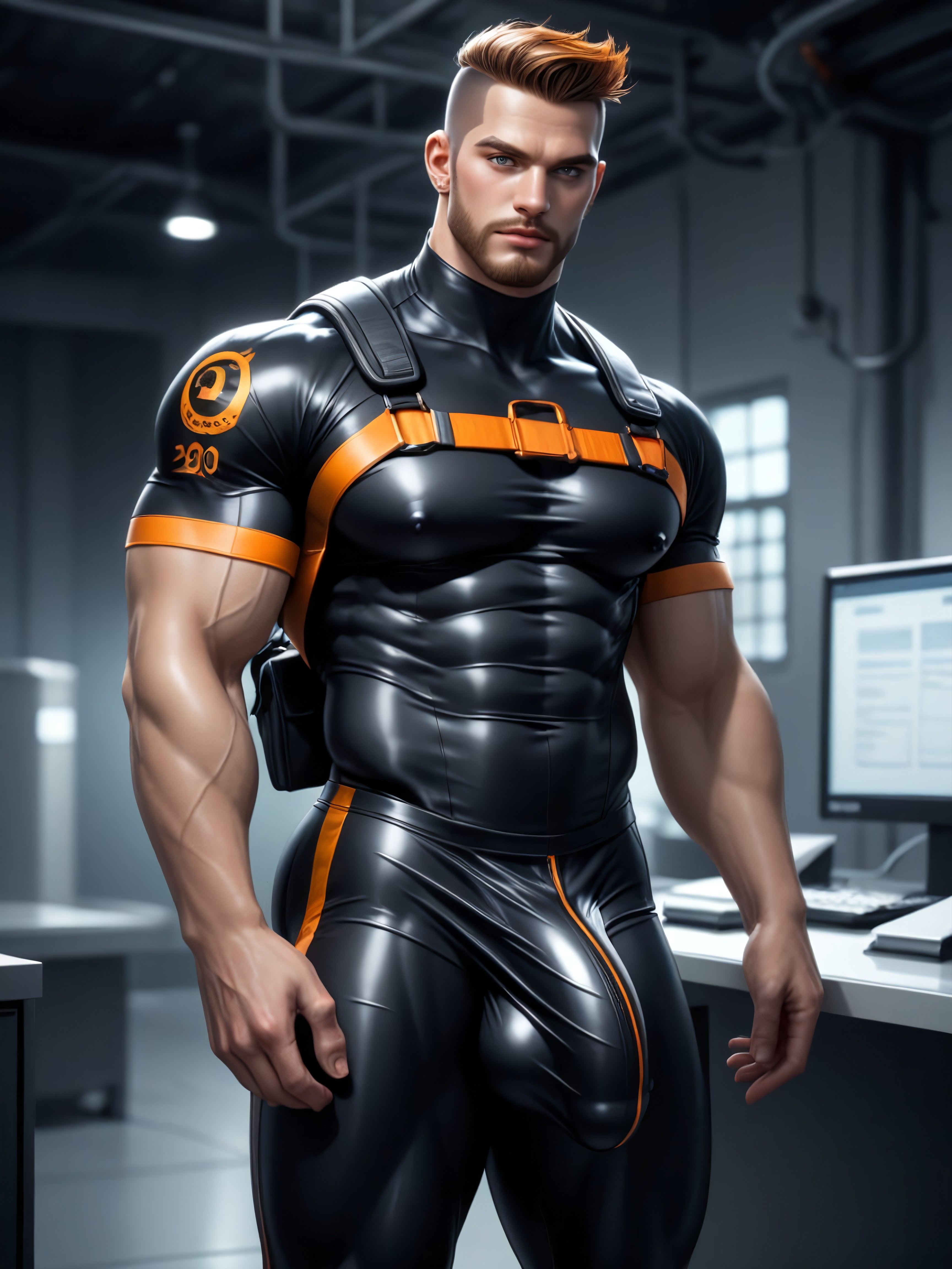 Extremely Massive Bulge Under Clothes, Very Huge Erect Nipples, Dark Green Furious Eyes 게이 AI 포르노