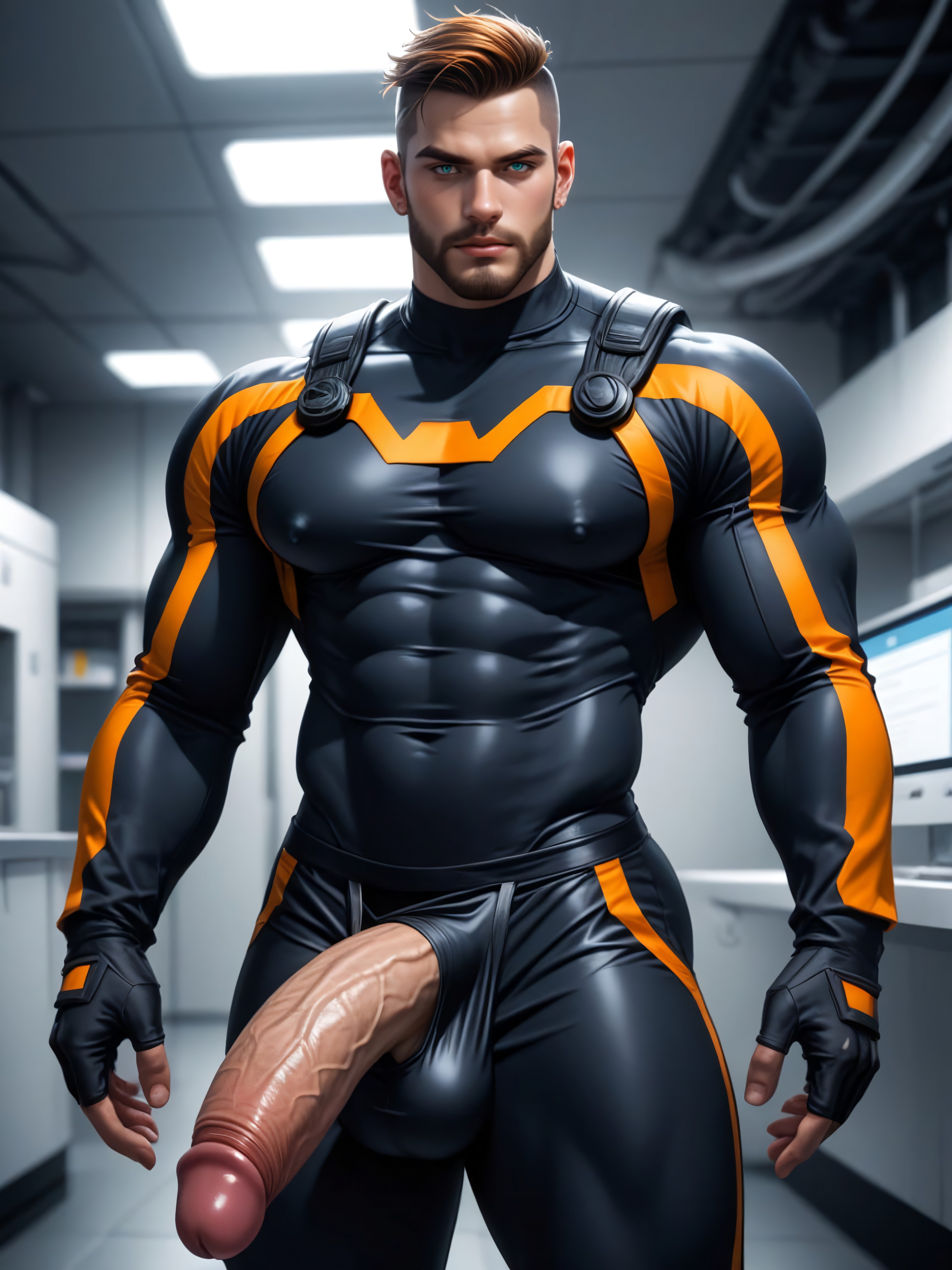 Muscle Daddy Physique, 18+, Huge Veiny Bulge Under Clothing AI同性戀黃片