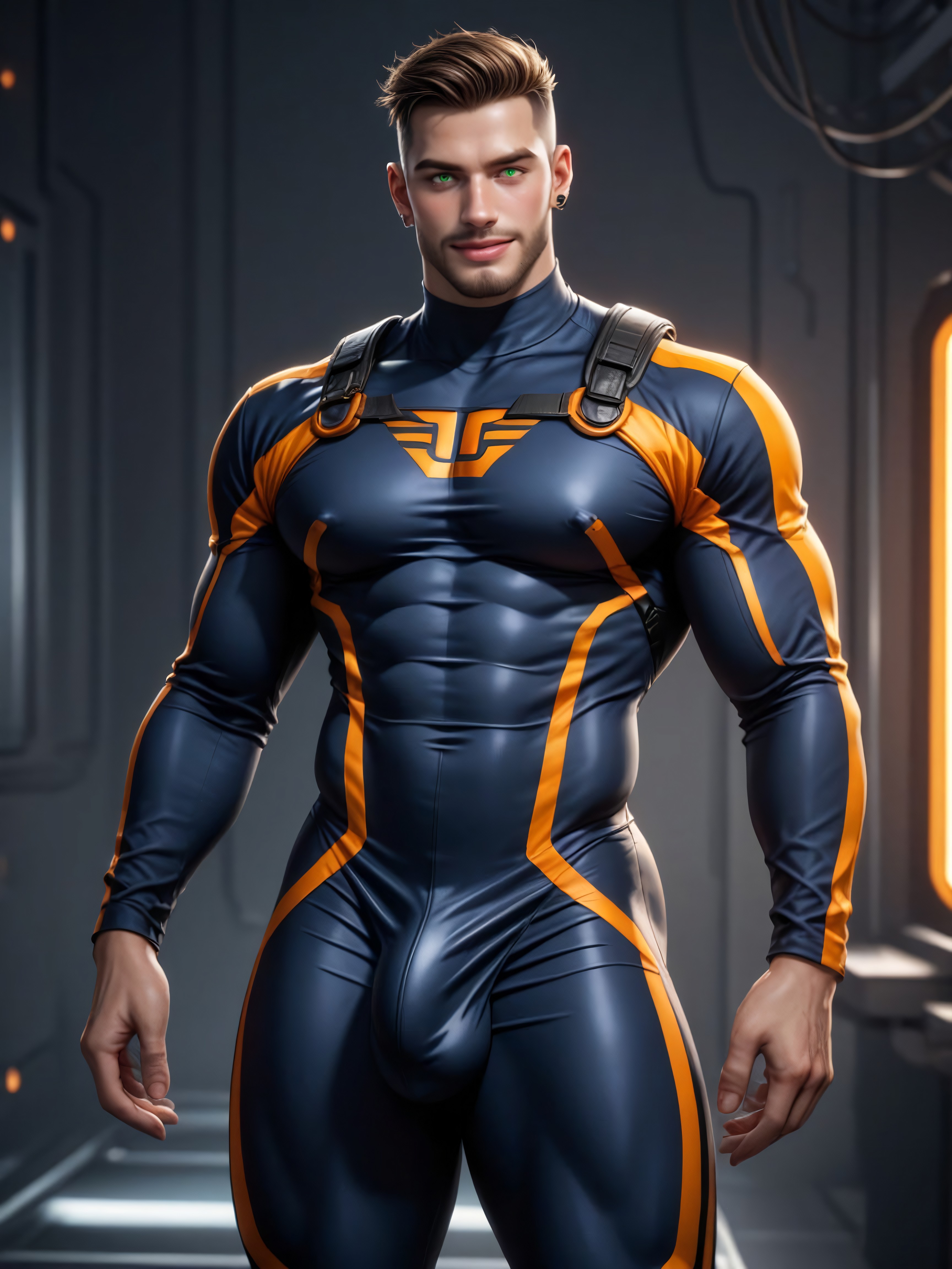 Looks Like Gordon Freeman From Half Life Game, Green Eyes, 模特姿势 AI同性恋黄片