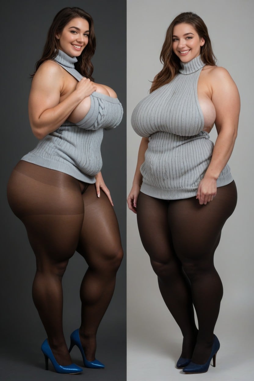 Strong Legs, Blue Stiletto Heels, Most Muscular Thighs AI Porn