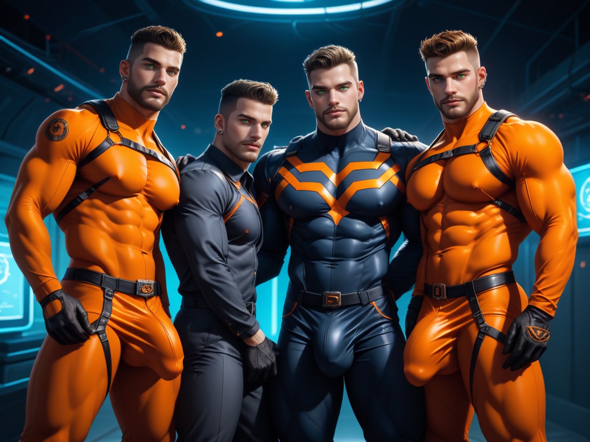 Green Eyes, Gay, Black With Orange Trim Chest Harness AI同性恋黄片