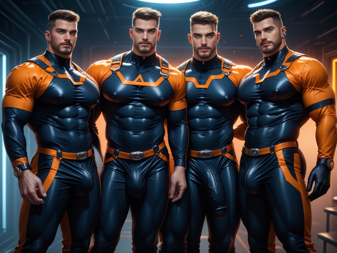 Neon, Wearing A Black With Orange Trim Bodysuit, Harem AI Gay Porn