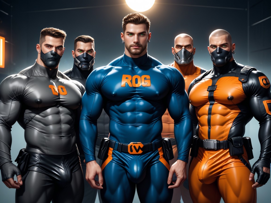 Very Muscular, Background Is An Underground Government Research Laboratory, Holster On Thigh AI Gay Porn