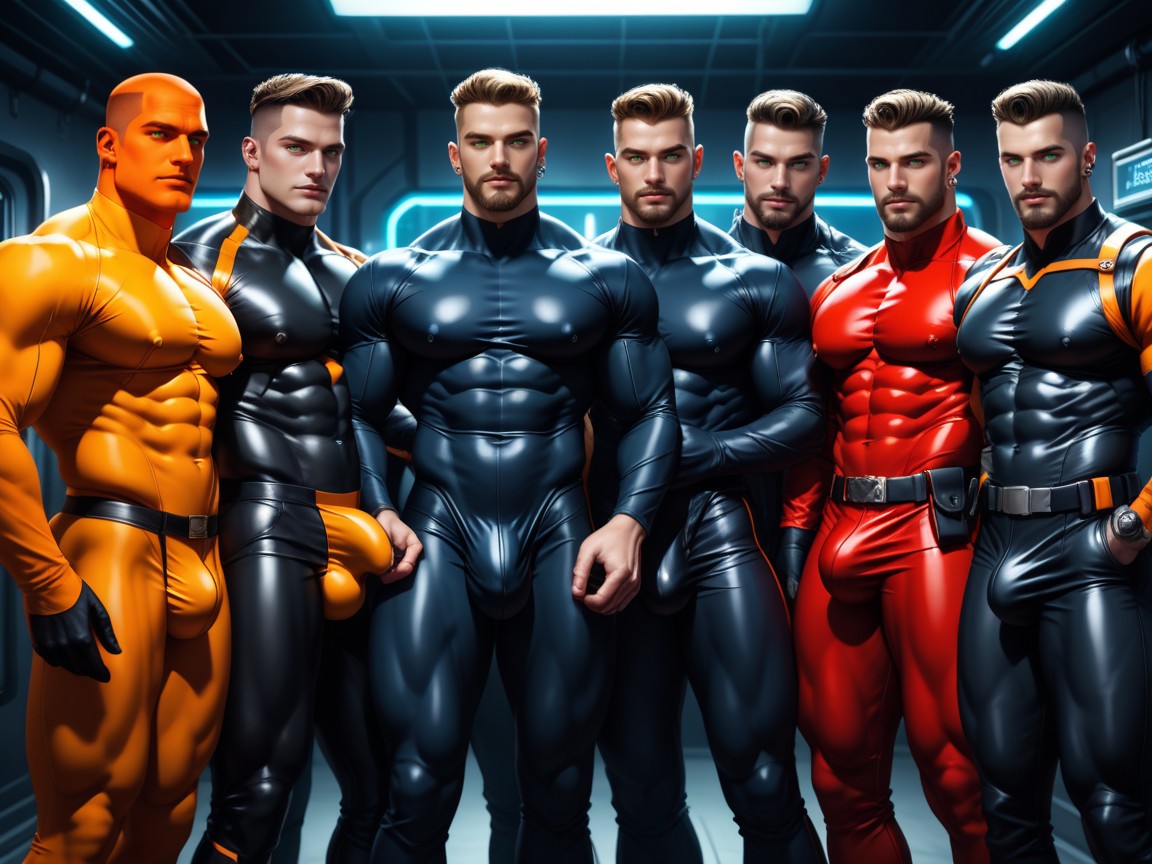 Very Muscular, Skintight Clothing, Muscle Daddy Physique Porno gay IA