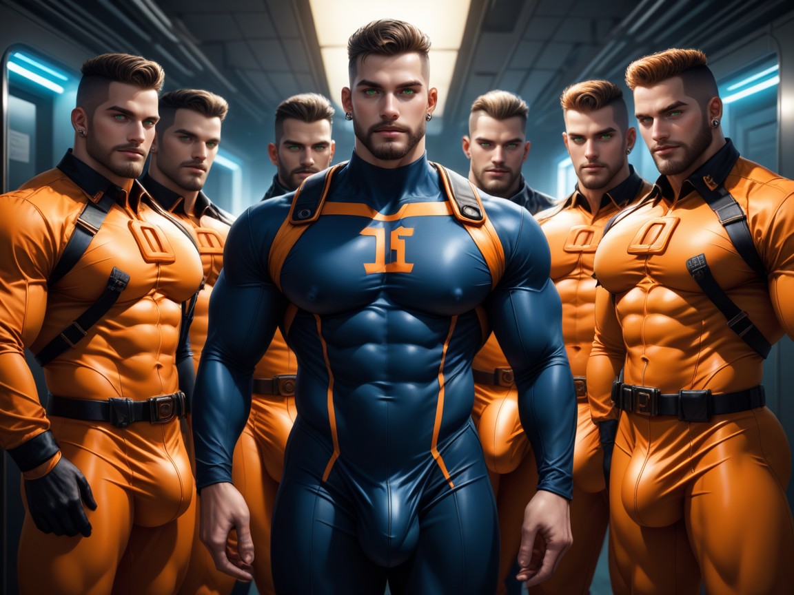 Model Pose, Pierced Ears, Bodysuit Is Extremely Form Fitting AI Gay Porn