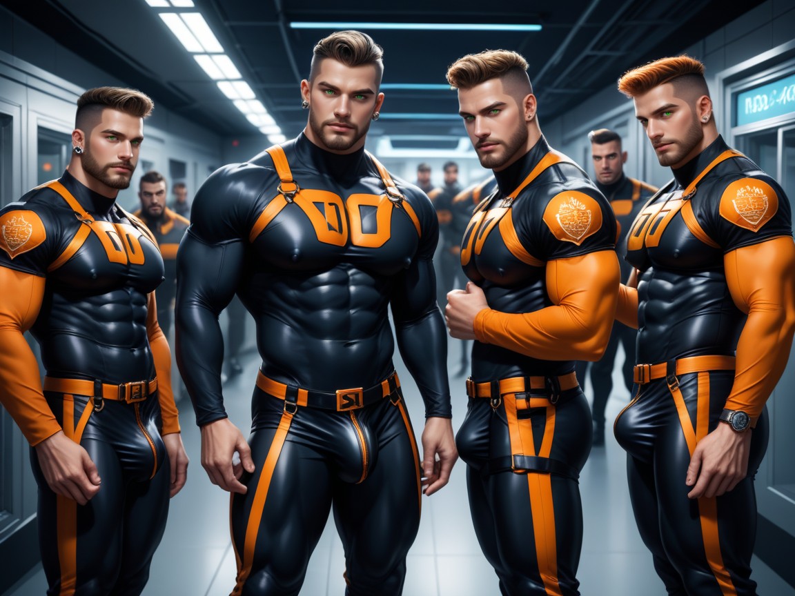 Black With Orange Trim Thong, Skintight Clothing, Model Pose AI同性恋黄片