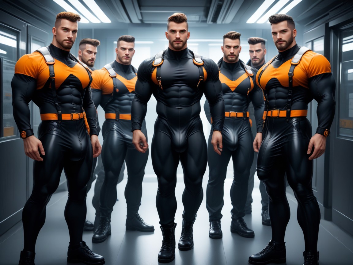Model Pose, Sleek Form-fitting Clothing, Neón Porno gay IA