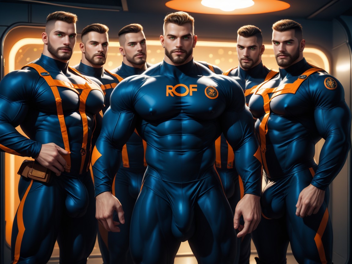 Wearing A Black With Orange Trim Bodysuit, Skintight Clothing, Brown Buzzcut Fade AI同性戀黃片