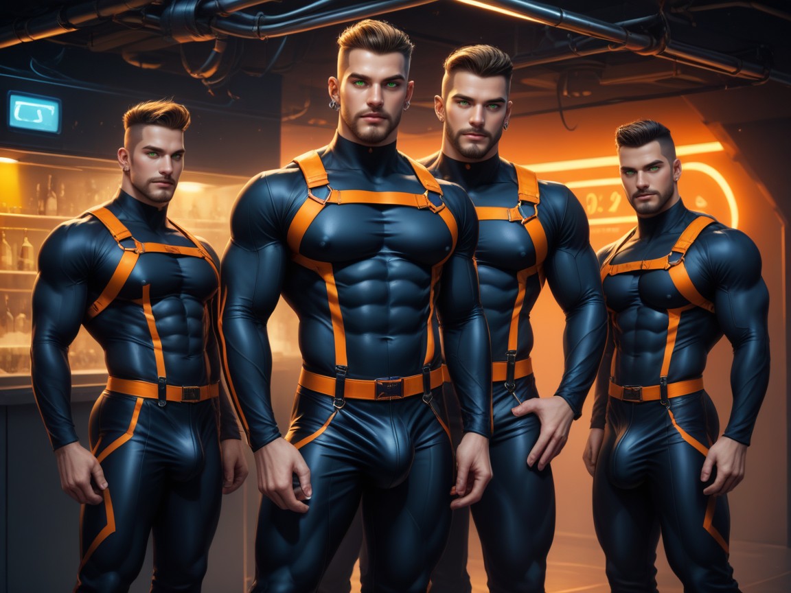 Very Muscular, 霓虹燈, Bodysuit Is Extremely Form Fitting AI同性戀黃片