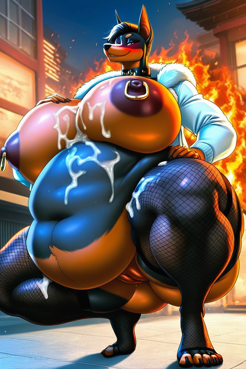 Room, Sexy Pose, Fishnet Legs Stockings Furry AI Porn