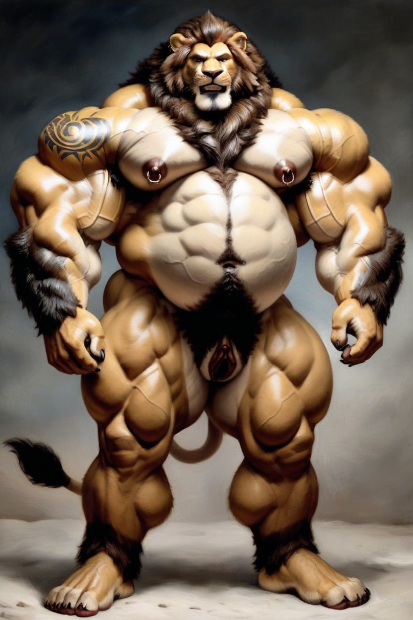 Armpit Hair, Oversized Muscles, Fat Round Biceps Furry AI Porn