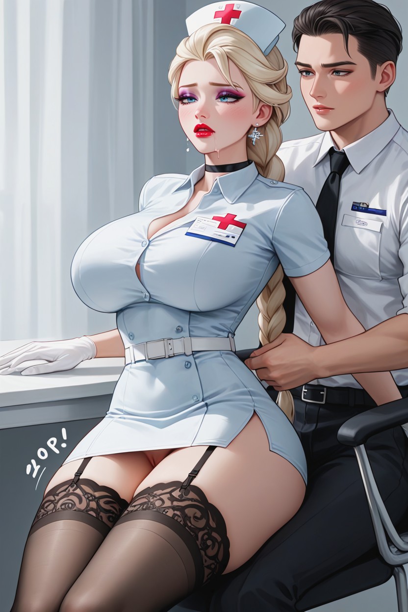 Makeup, Man Gag Her Mouth With His Hand, Massive Rounded Perfect Breasts AI Porn