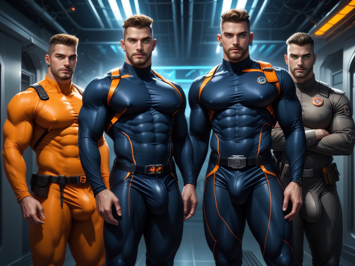 Horny, Skintight Clothing, Wearing A Black With Orange Trim Bodysuit Porno IA Gay