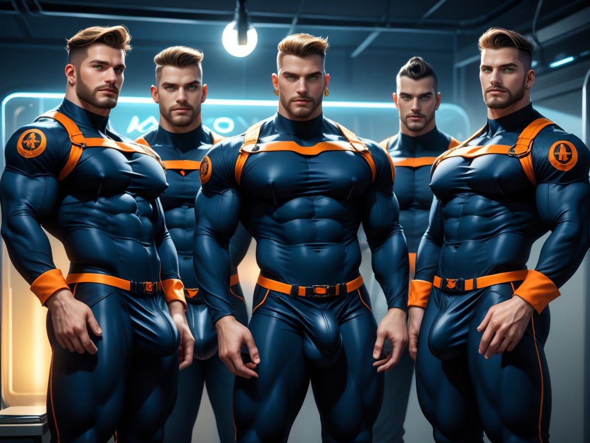 Noche, Neón, Model Pose Porno gay IA