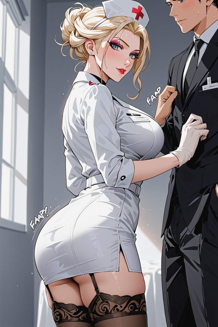 Blonde Ponytail Hair, Athletic And Embossed Body, Black Choker AI Porn