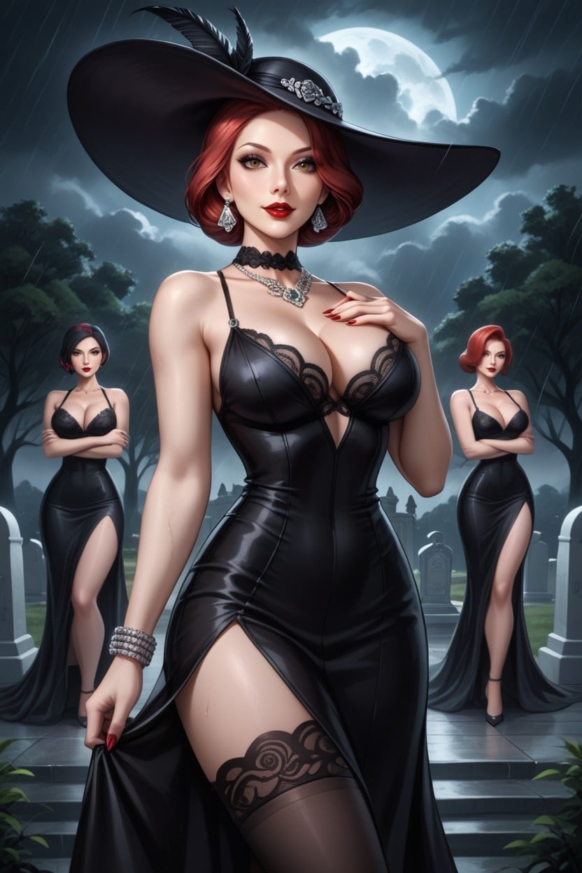 Red Hair, Makeup, Black Hair Hentai AI Porn