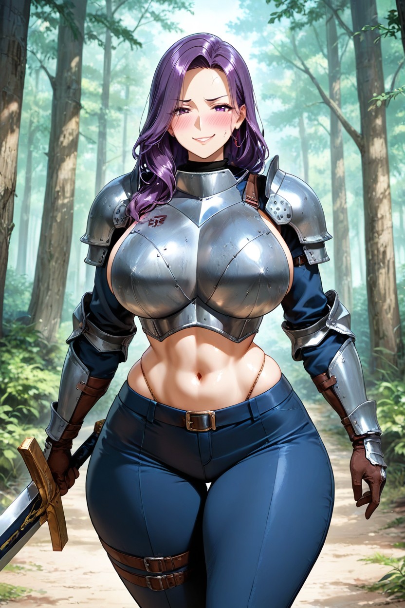 Wide Hips, Purple Hair, Purple Eyes Hentai AI Porn