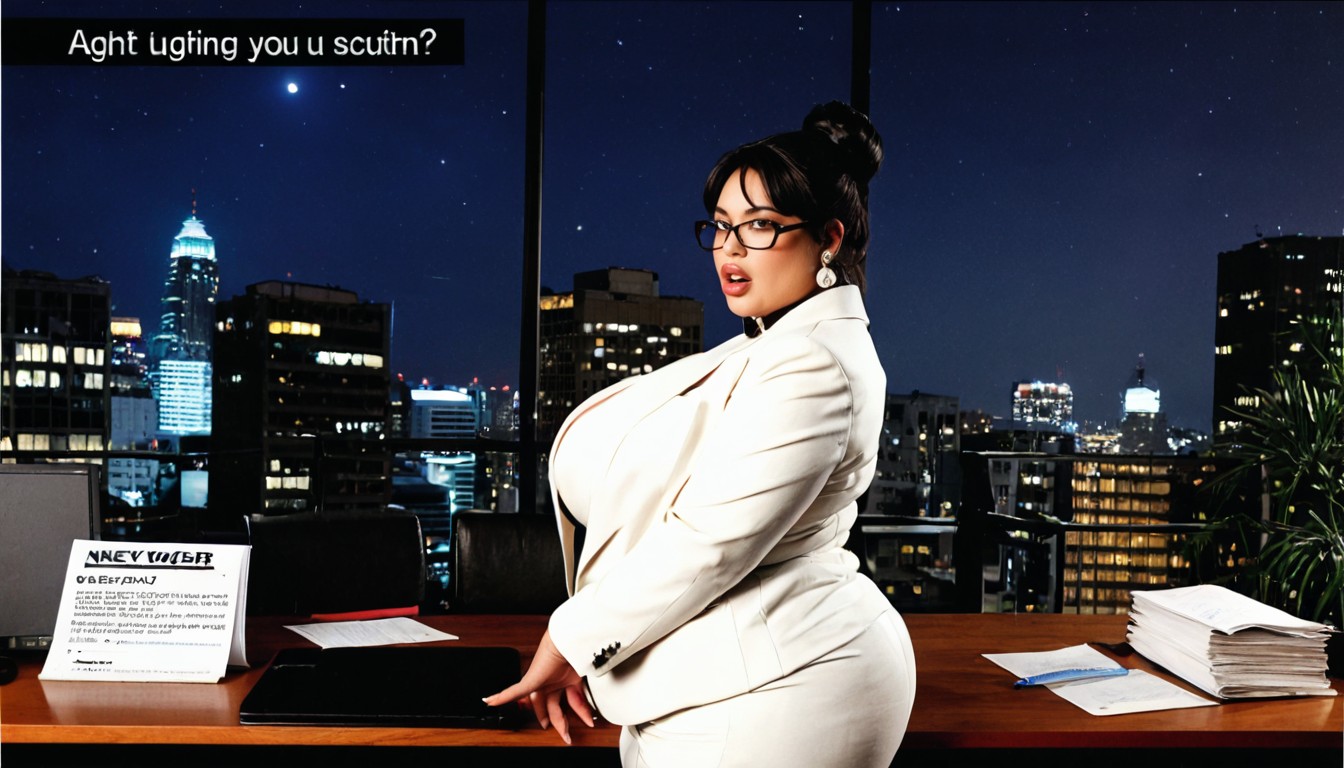 Choker With Bell, Stand Upright, Thick Black Framed Glasses BBW AI Porn