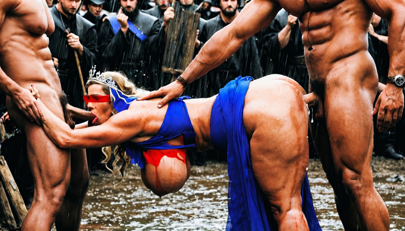 Downpour, And Thick Dicks Surrounding The Woman, Muddy MILF AI Porn