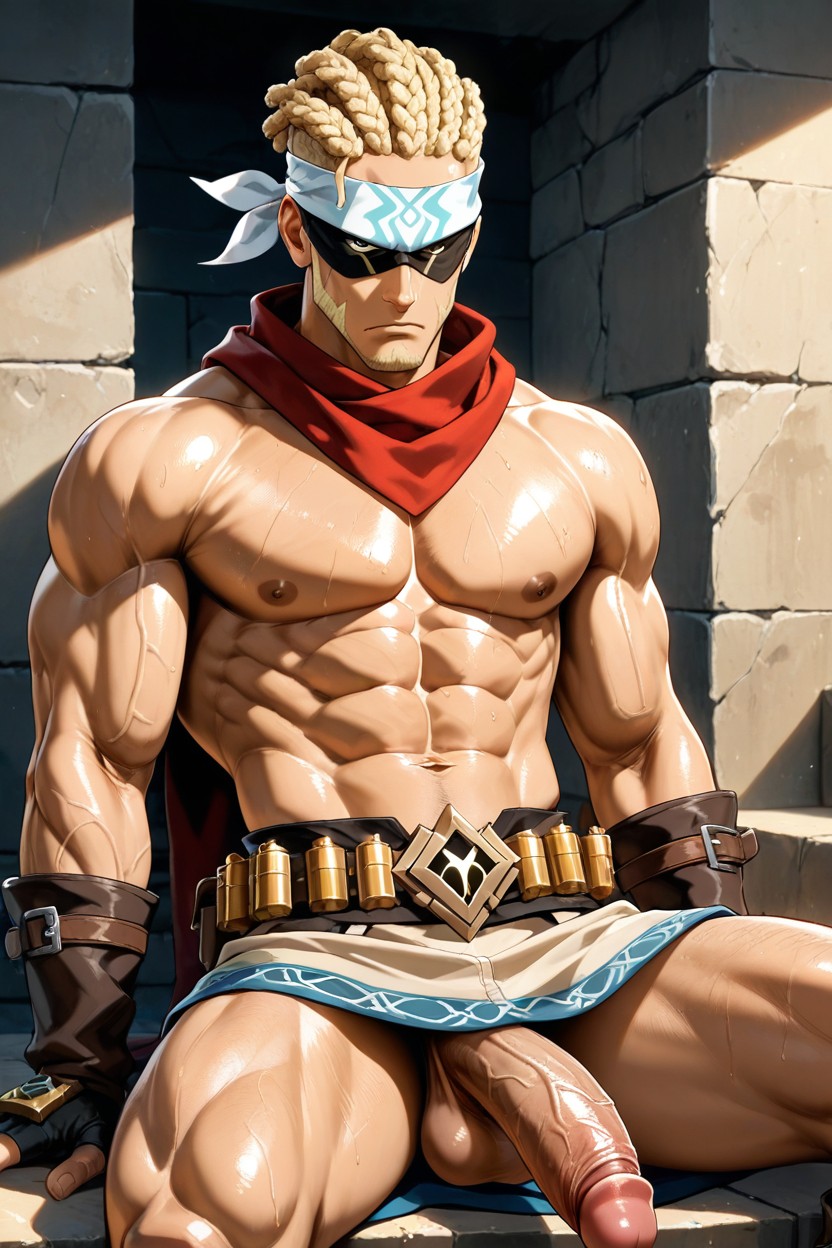 Muscular, Large, Red Scarf Around The Neck AI Gay Porn