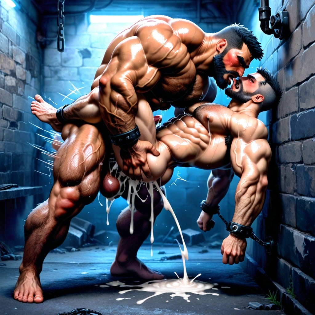 Gigantesco, Black Hair, Dark Tanned Skin Pornografia gay com IA