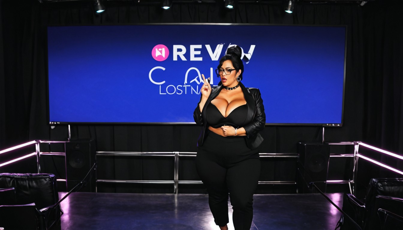 Full Body, Huge Screen Behind, The Surroundings Are Dark BBW AI Porn