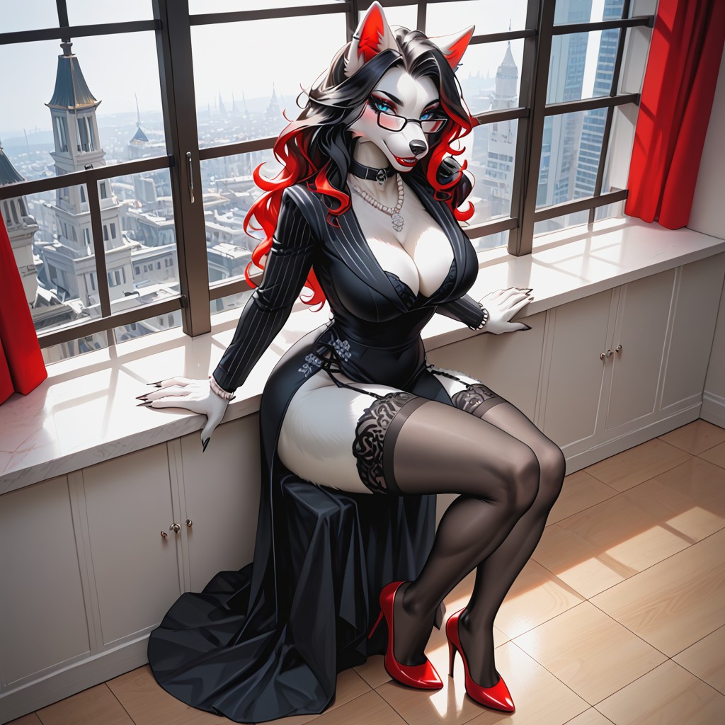 Black Hair, Red Lips, Face Furry AI Porn