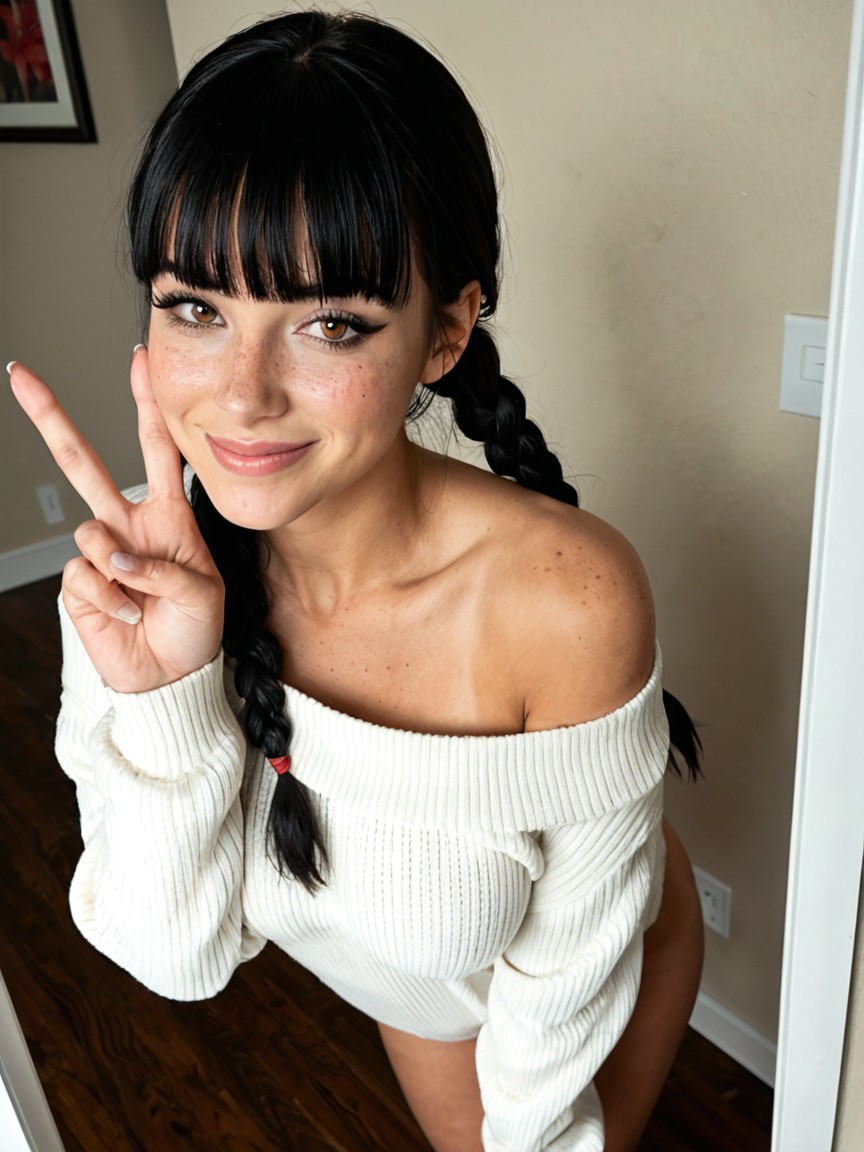 Full Face Blush, Full Body View, Peace Sign AI Porn