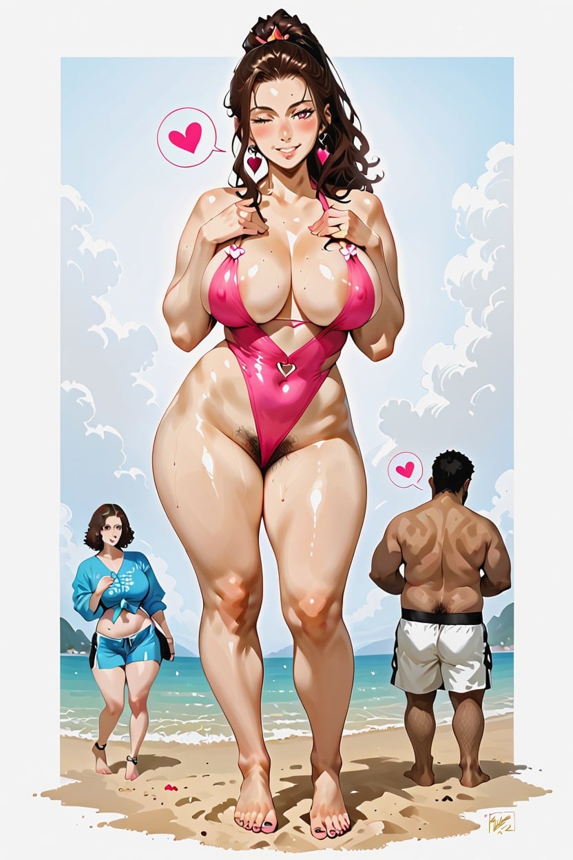 On The Beach, 18+, Hourglass Figure Hentai AI Porn